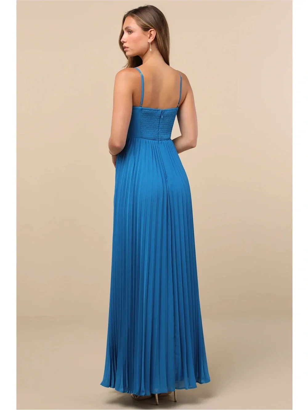 NWT Lulu’s Jolette Blue Pleated Knot-Front Maxi Dress Large 2681031 Chic Party